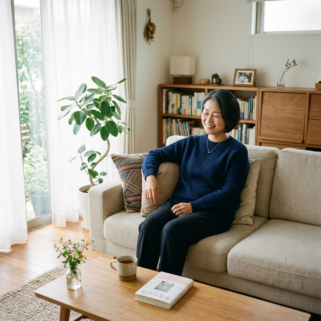 家事をプロに任せてリラックスしている様子