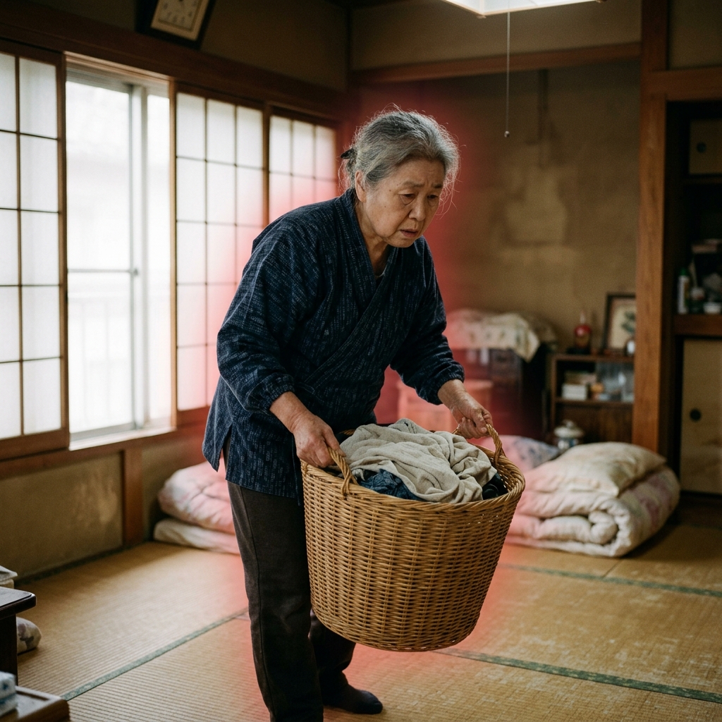 高齢の親が一人で家事をしている様子