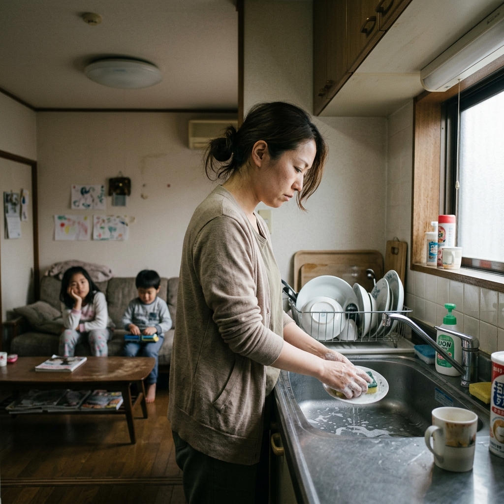 家事で家族との時間が取れない様子