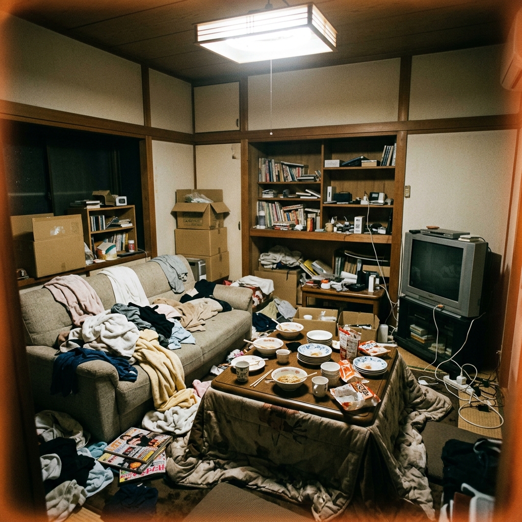 散らかった部屋の様子